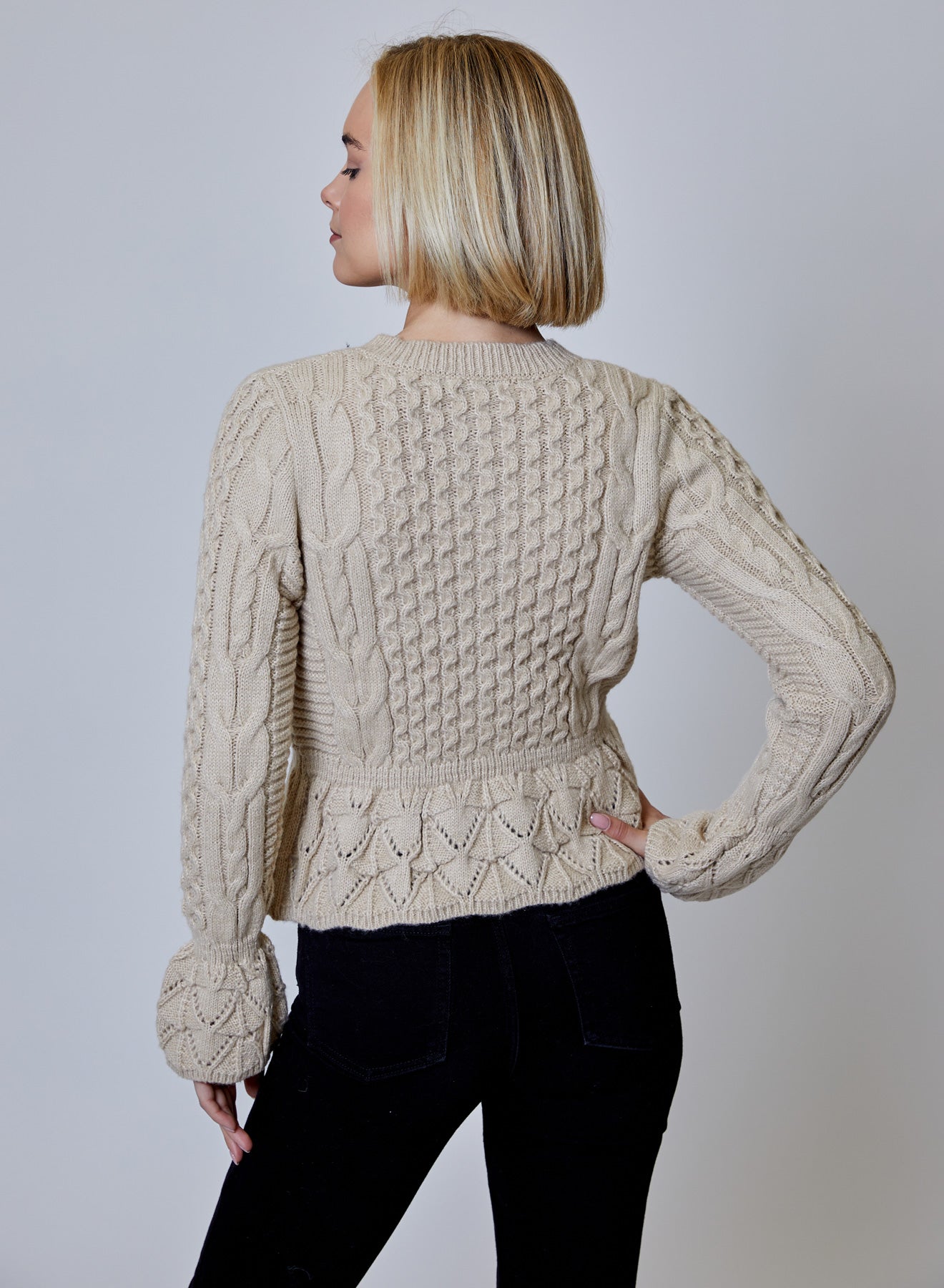 Crew Neck Stud Sweater in Toasted Almond