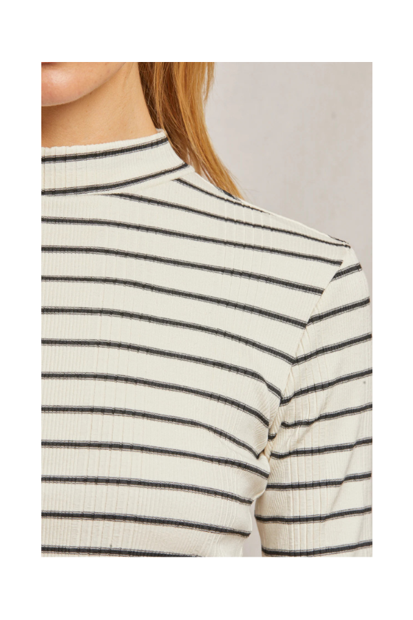 Lauryn Rib Stripe Mock Neck Long Sleeve in Suar/Black Stripe