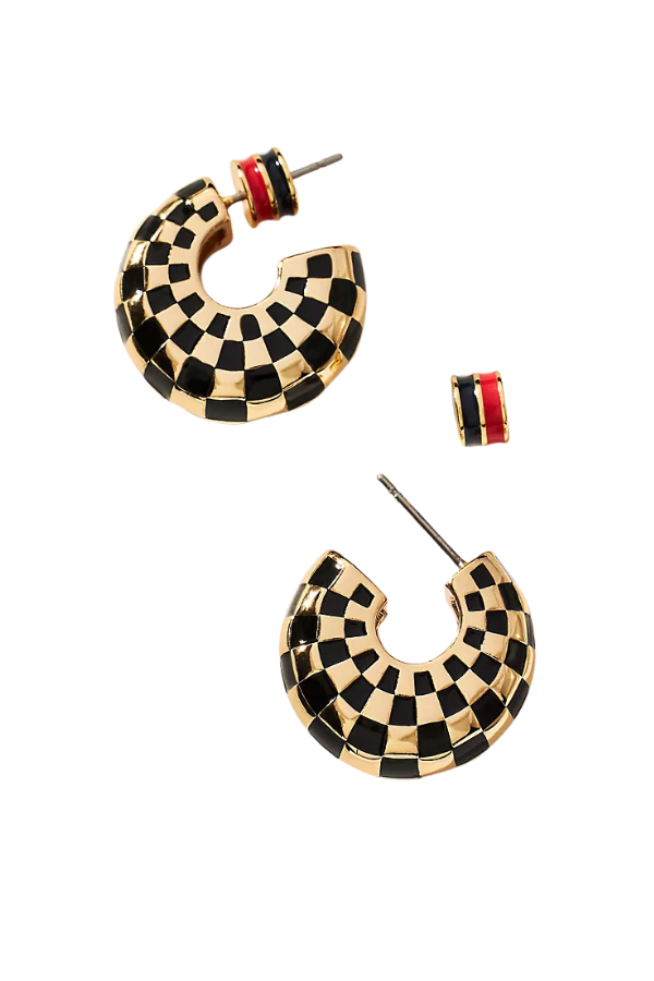 Le Hoop Checker in Black/Gold