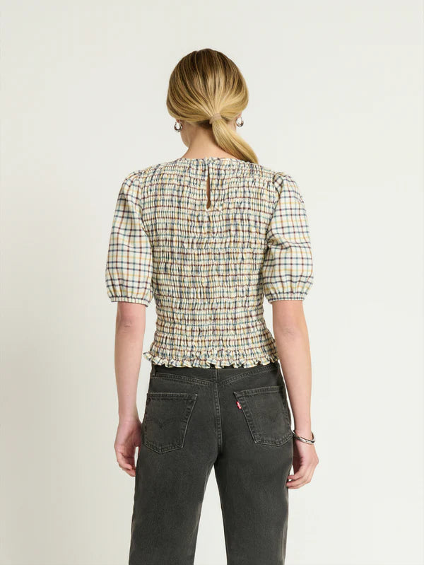 Brinley Smoked Top in Multi Color Plaid