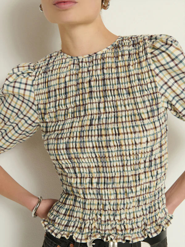 Brinley Smoked Top in Multi Color Plaid