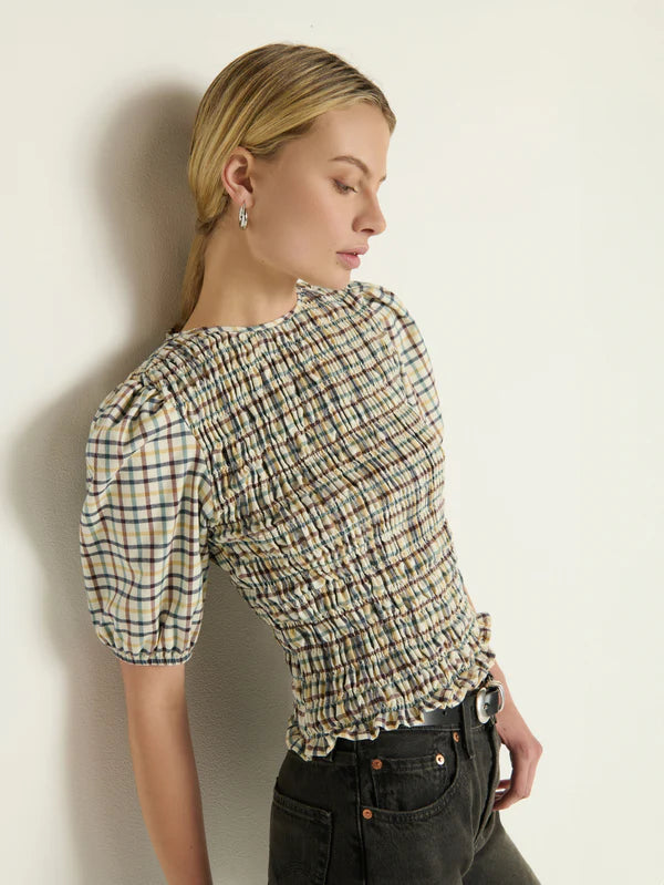 Brinley Smoked Top in Multi Color Plaid