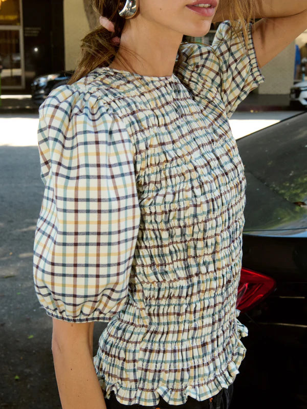 Brinley Smoked Top in Multi Color Plaid