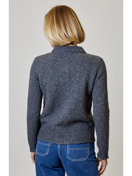 Beaded Bow Button Cardigan in Summit Grey