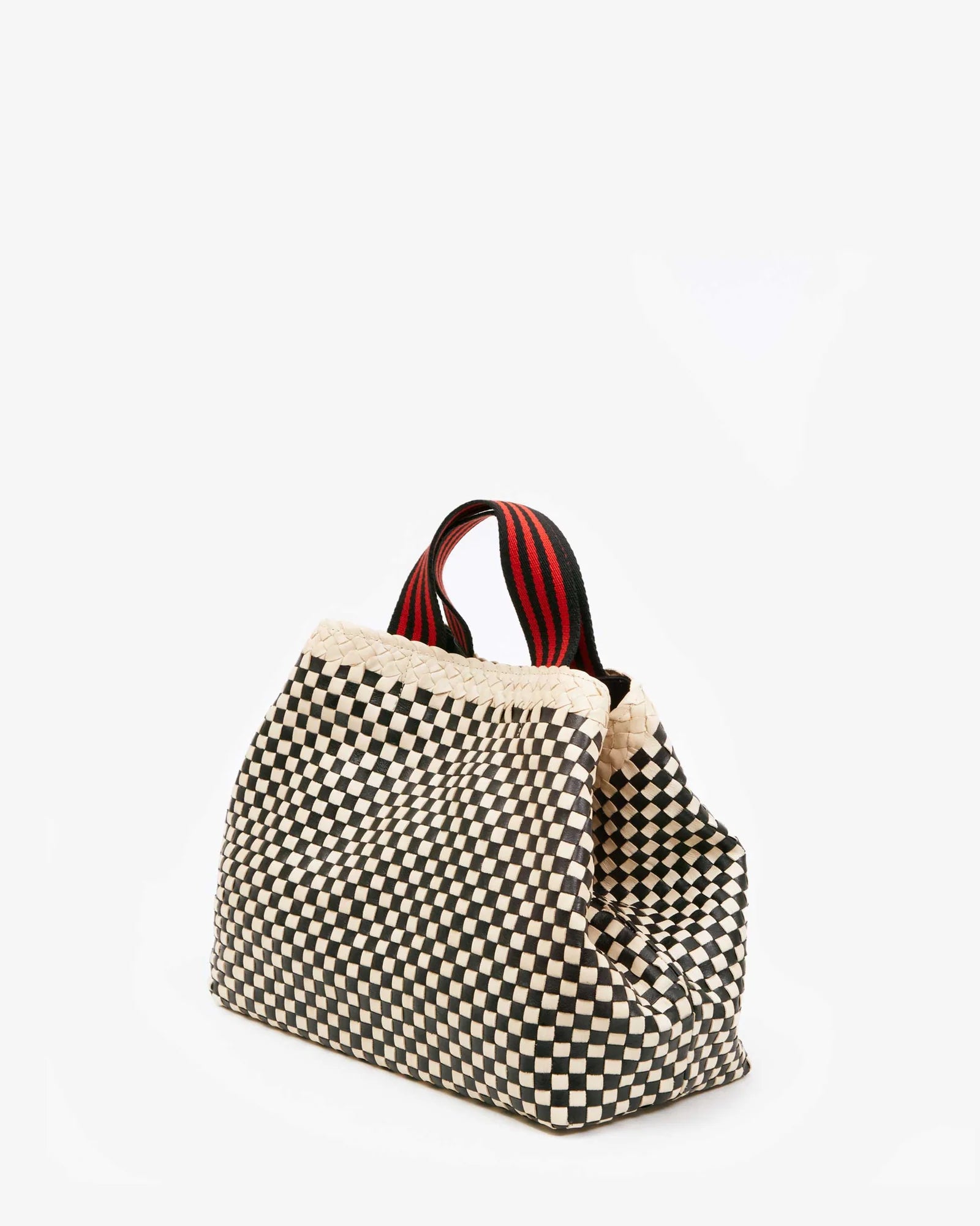 Bateau Tote in Black & Cream Border Woven Checker