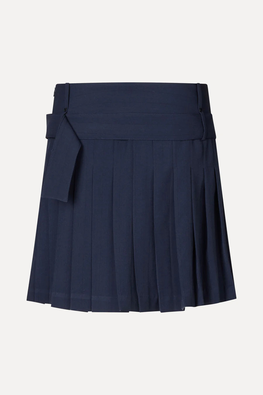 Belted Pleated Skirt in Dark Blue