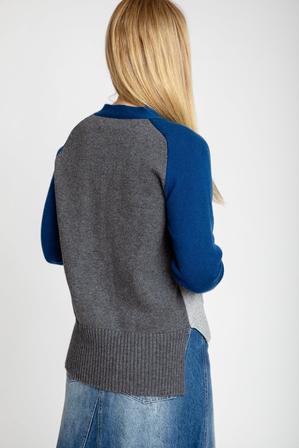 Patched Color Cardigan in Dove Combo