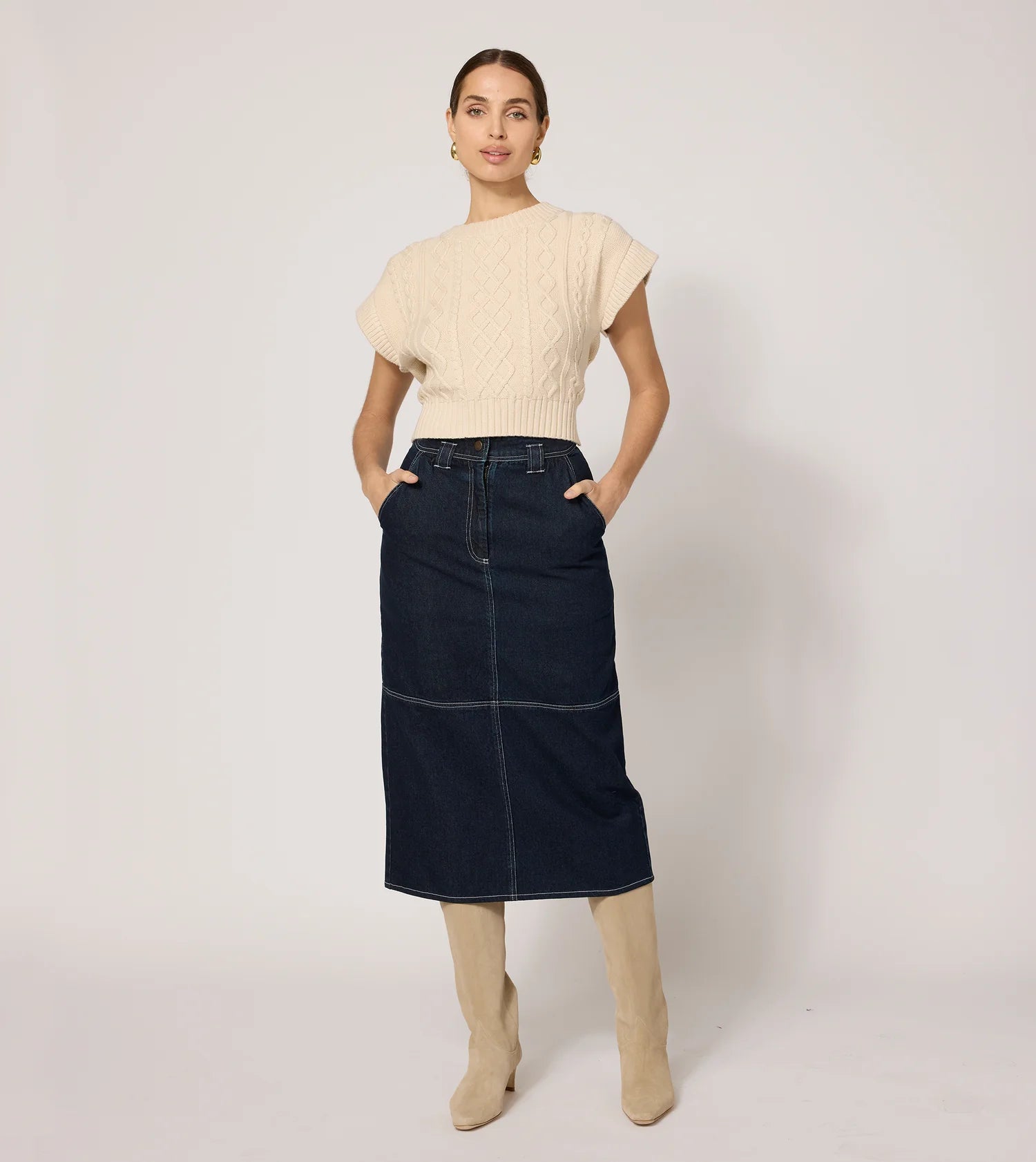 Sue Midi Skirt in Dark Denim