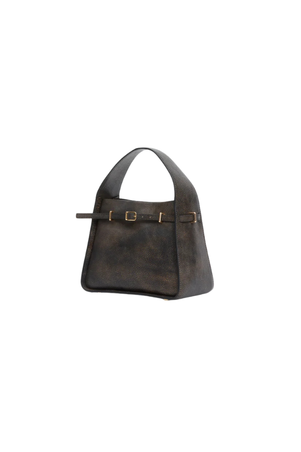 Cleo Small Leather Bucket Bag in Distressed Chocolate