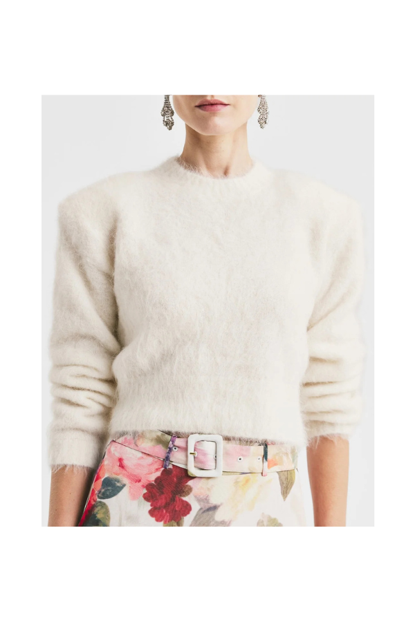 Hairy Knit Fitted Sweater in White