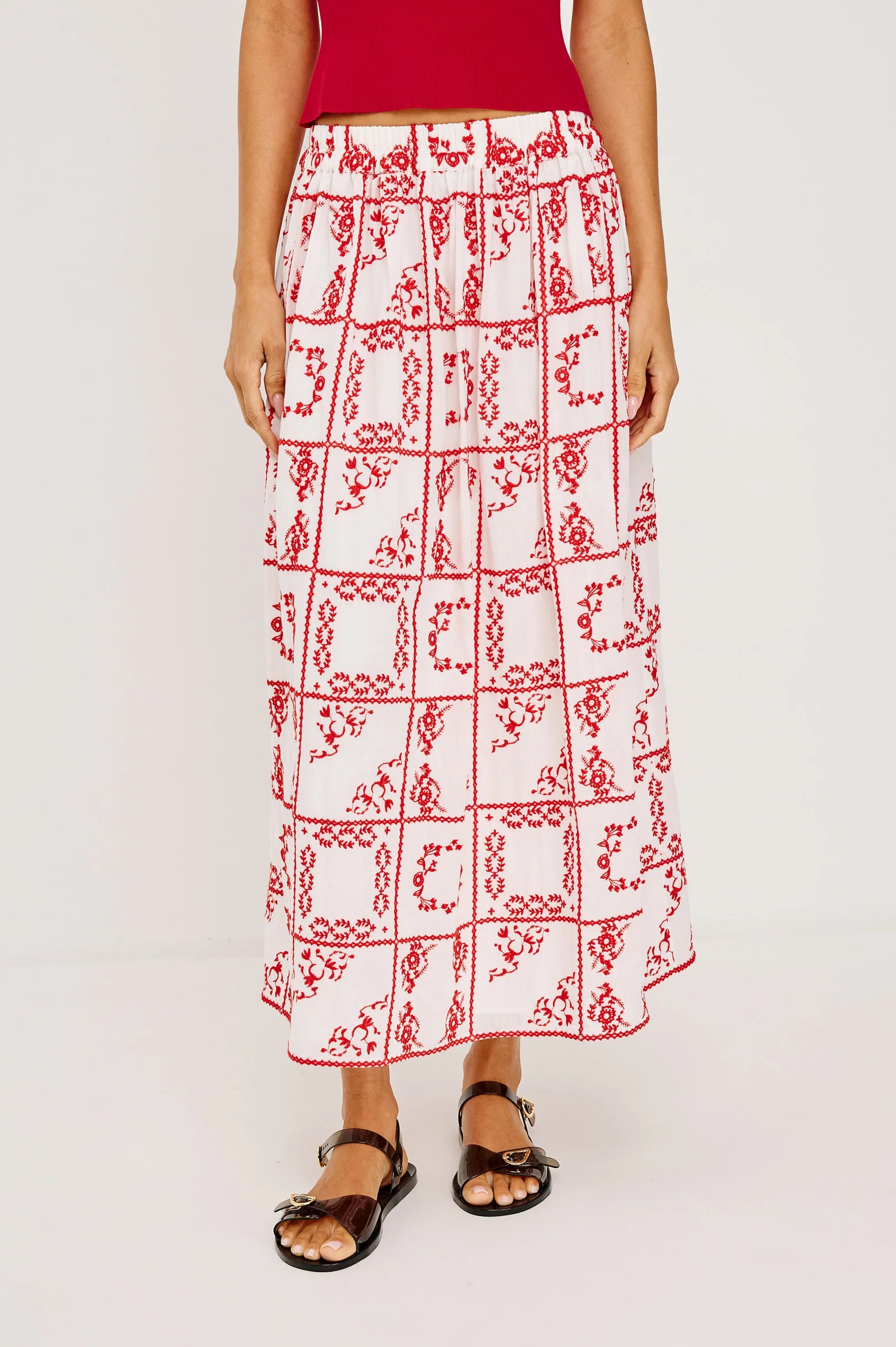 Dax Skirt in Ivory Red Hankercheif