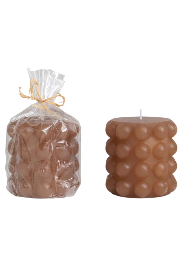 Unscented Hobnail Pillar Candle, Cappuccino