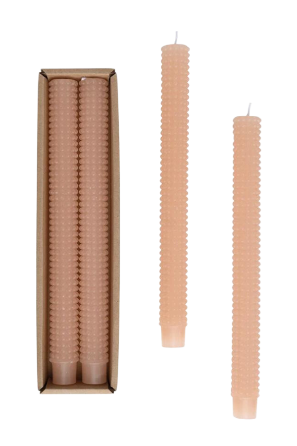 10inchH Unscented Hobnail Taper Candles in Box, Nude Color, Set of 2