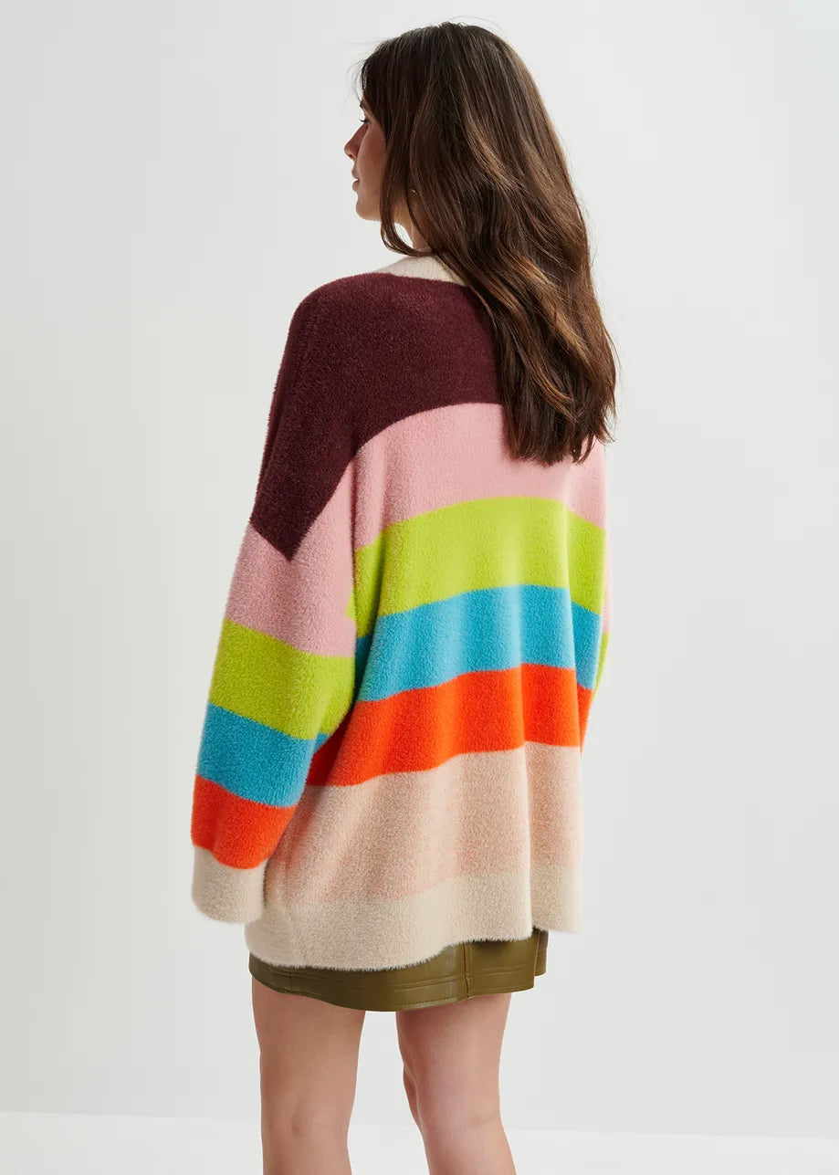 Gaan Striped Furry Cardigan in Merengue