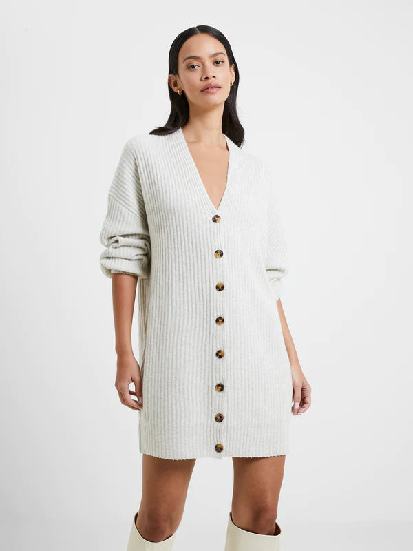 Vhari Ribbed Button Down Sweater Dress in Light Oatmeal