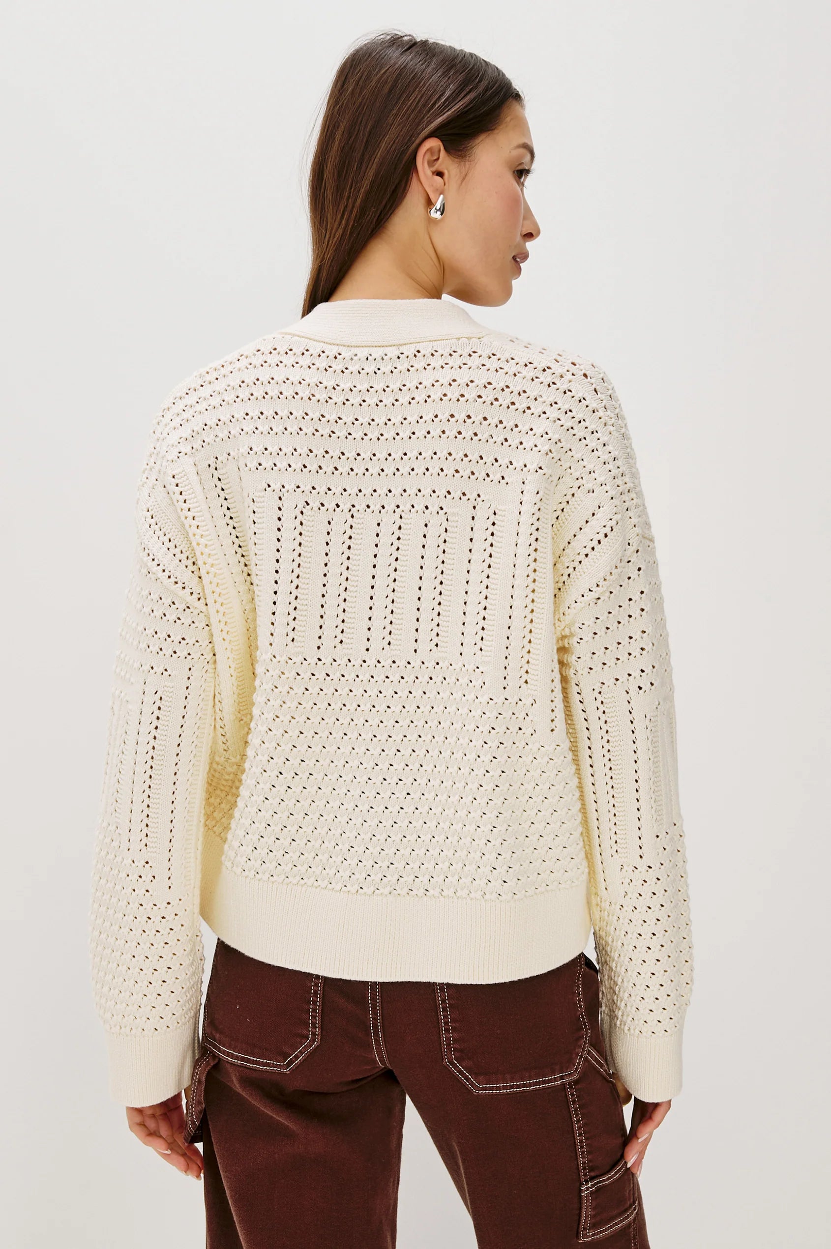 Geneva Cardigan in Ivory Patchwork Pointelle