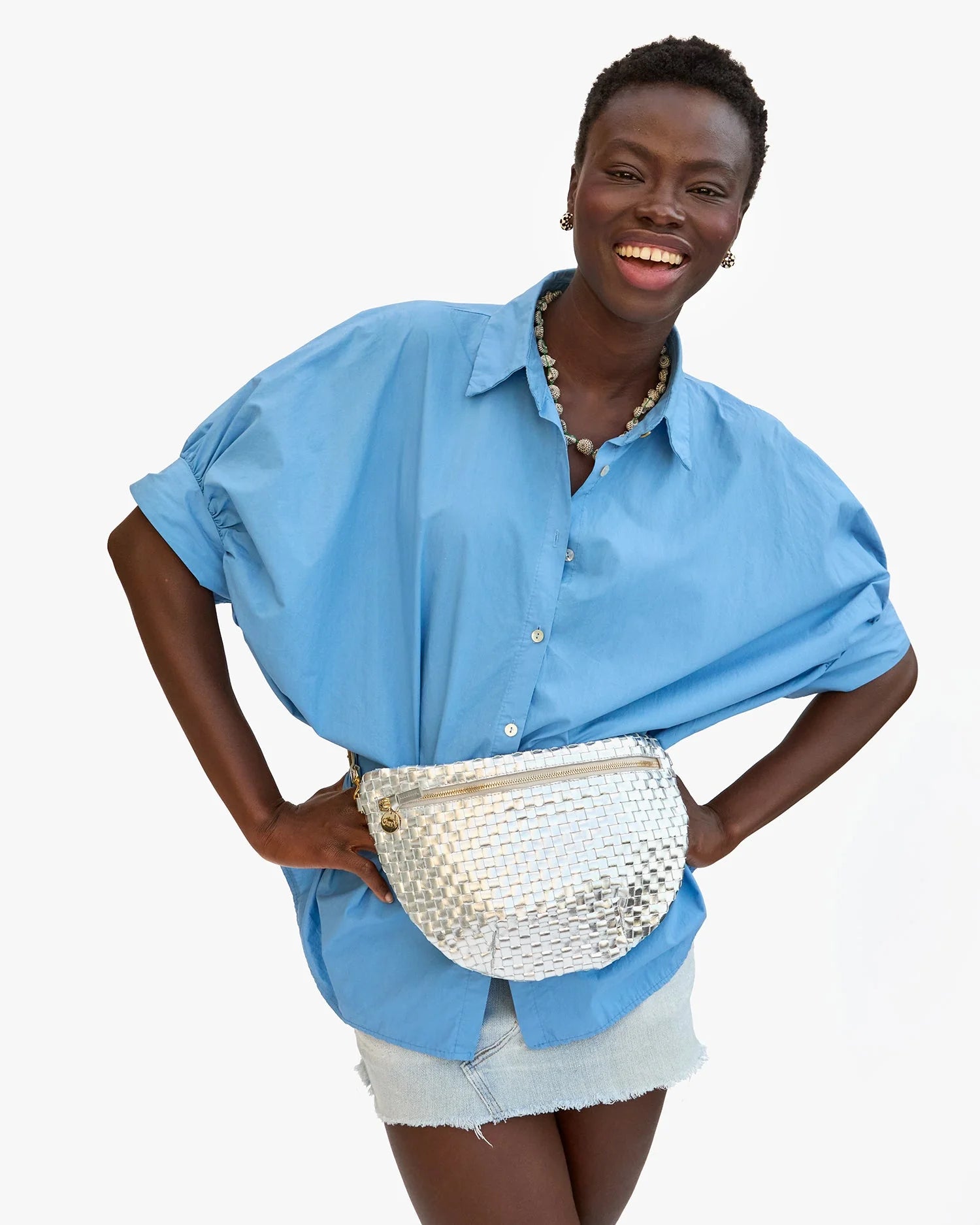 Grande Fanny in Silver Specchio Woven Checker