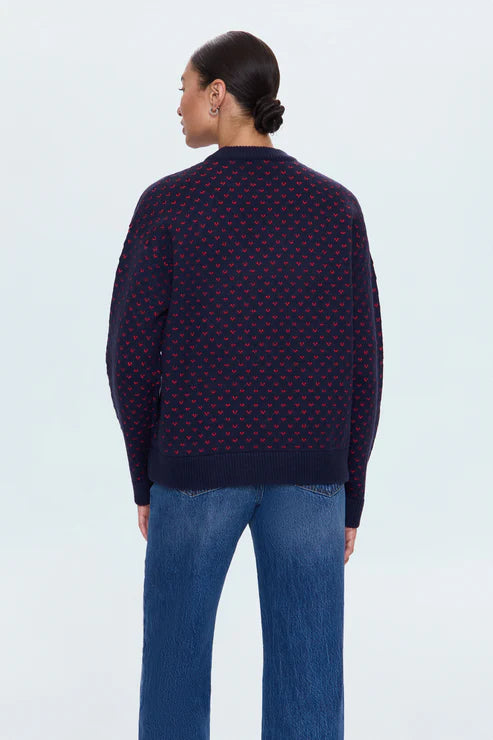Hanna Sweater in Navy Red Hearts