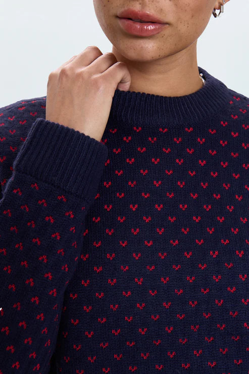 Hanna Sweater in Navy Red Hearts