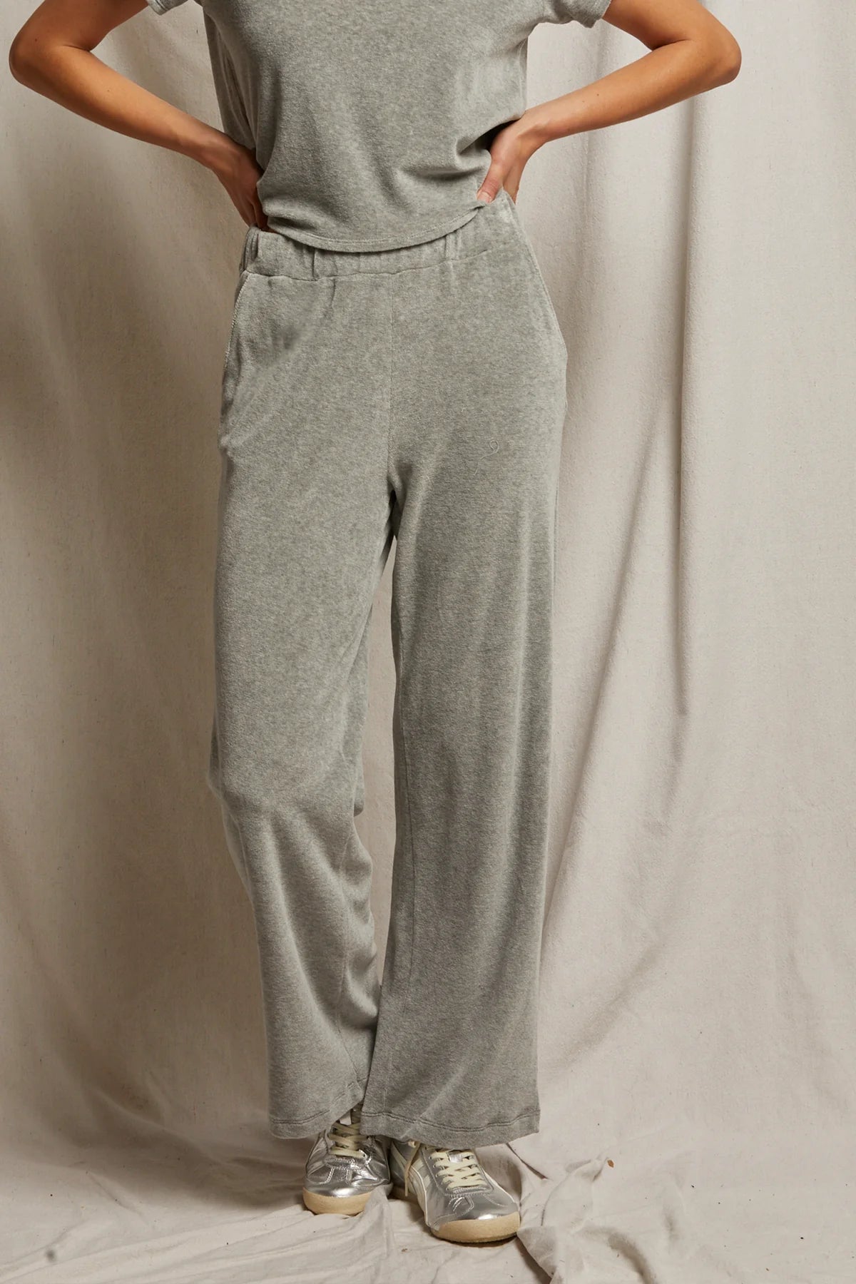 Holly velour wide leg sweatpants in heather grey