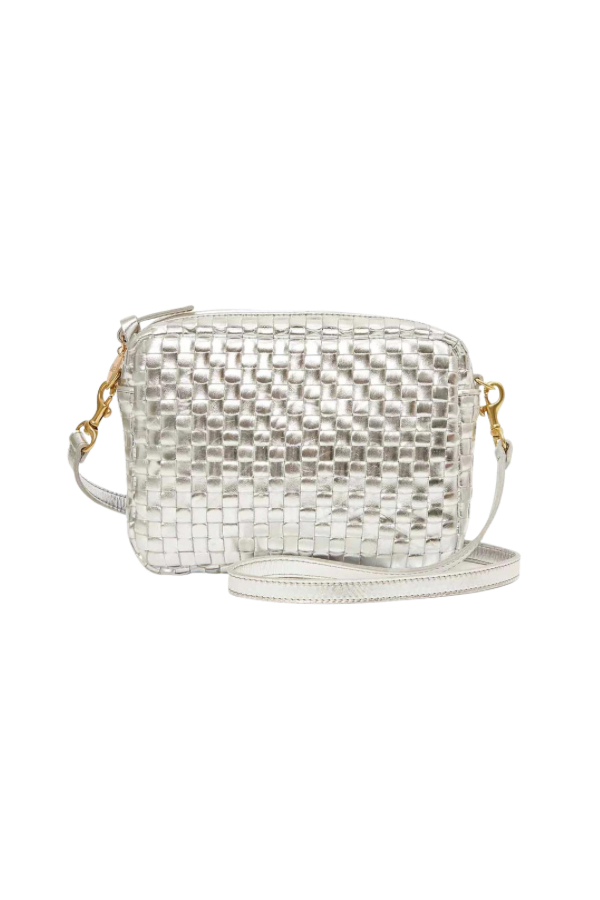 Midi Sac in Silver Specchio Woven Checker