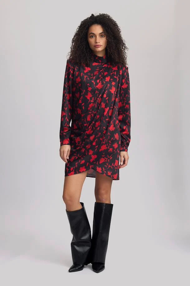 Dilara Short Dress in Red Shadow Flow