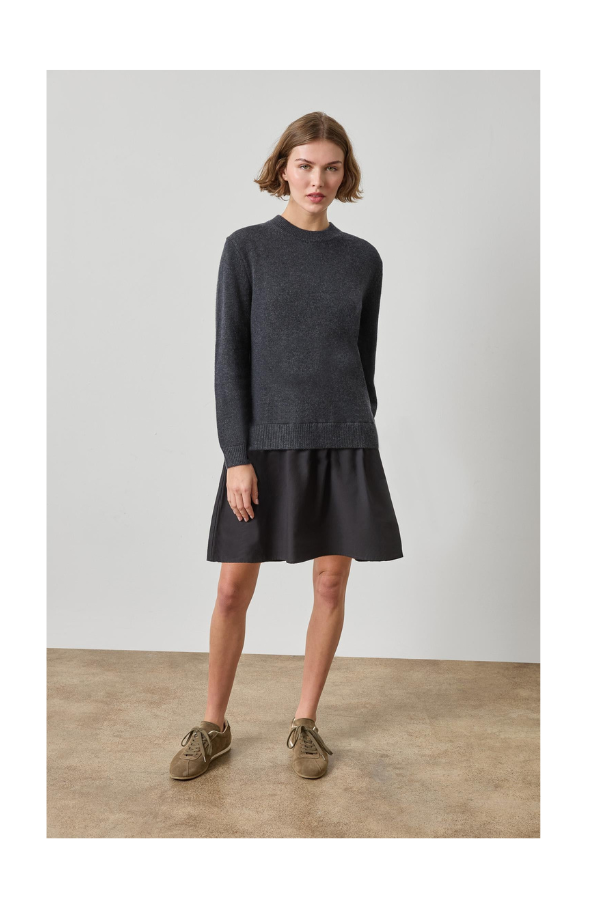 Short Combo Sweater Dress in Charcoal
