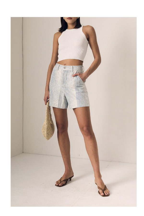 High Rise Trouser Short in Summer Stripe