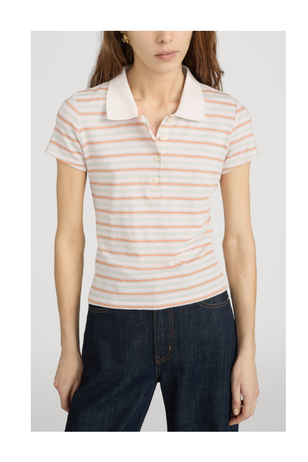 The Striped S/S Polo in Pink Sand