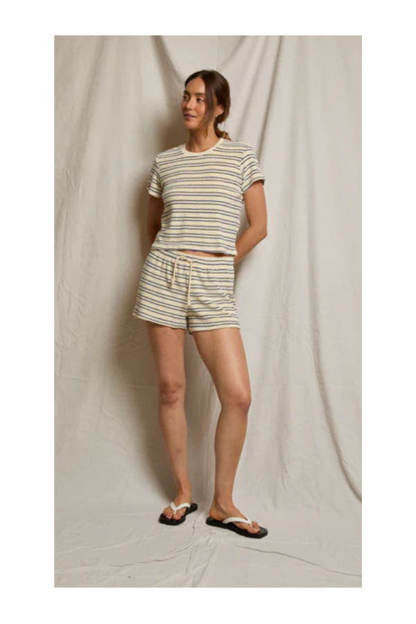 Summer Terry Shorts in Cobalt/ Sugar Stripe