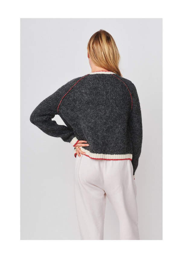 Raglan Cardigan Sweater with Contrast Tipping