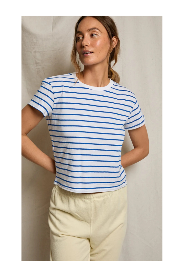 Everett Jersey Stripe Boxy Crewneck Tee in Cobalt Stripe