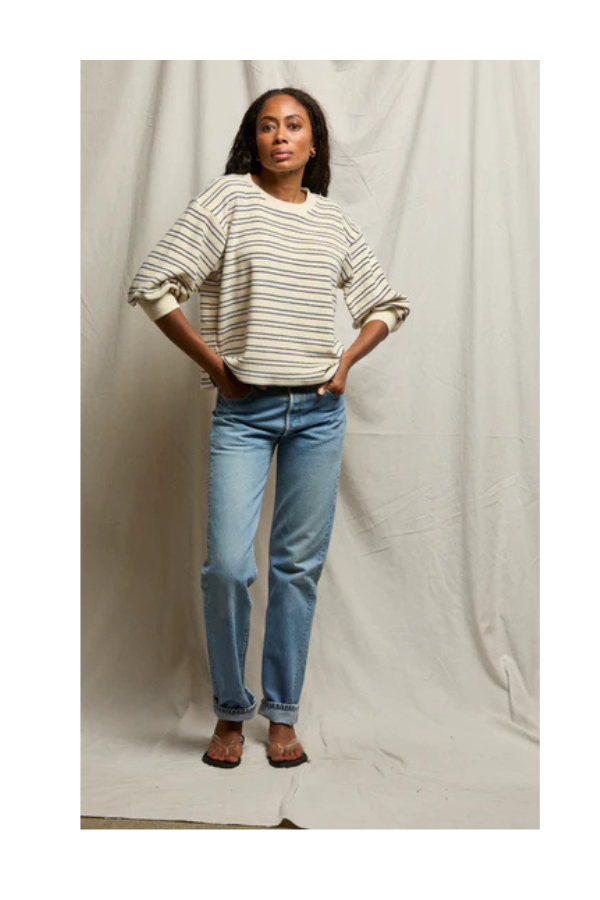 Roxy Stripe Loop Terry Sweatshirt in Cobalt/ Sugar Stripe