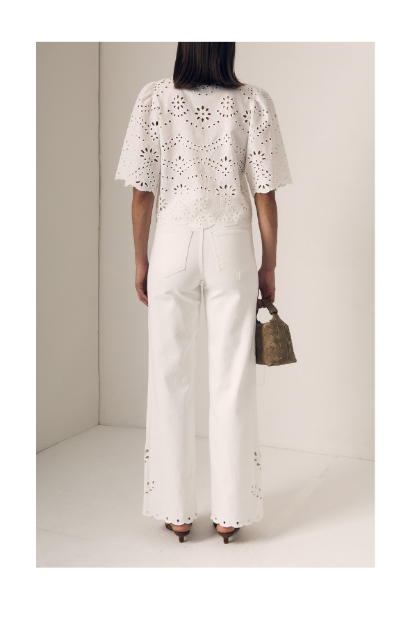 Column Eyelet Jean in White