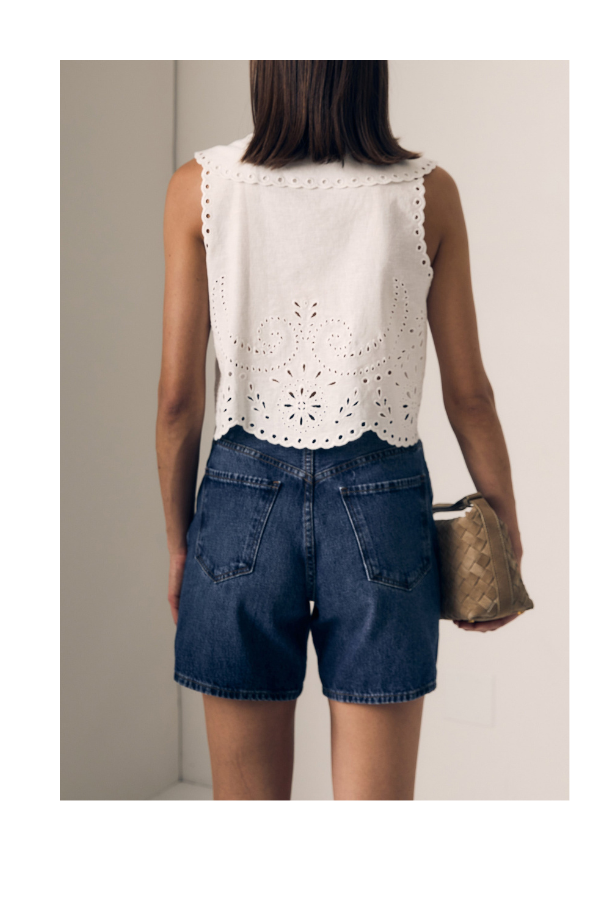 Embroidered Eyelet Sailor Top in White