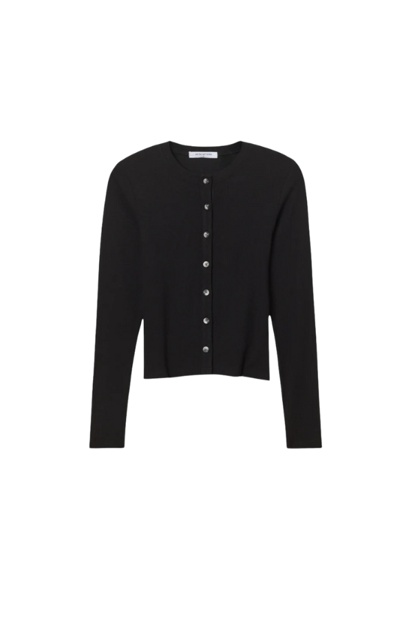 Maureen Luxe Rib Fitted Cardigan in True Black