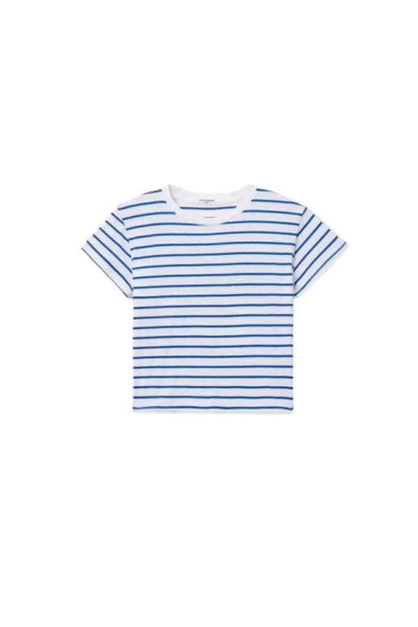 Everett Jersey Stripe Boxy Crewneck Tee in Cobalt Stripe