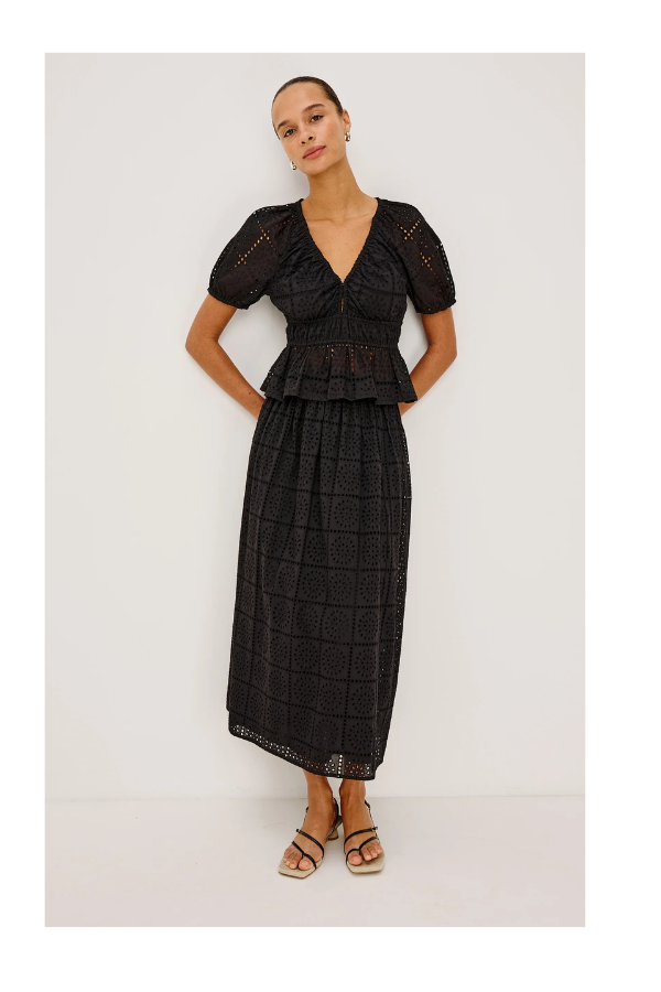 Argenta Top in Black Grid Embroidery