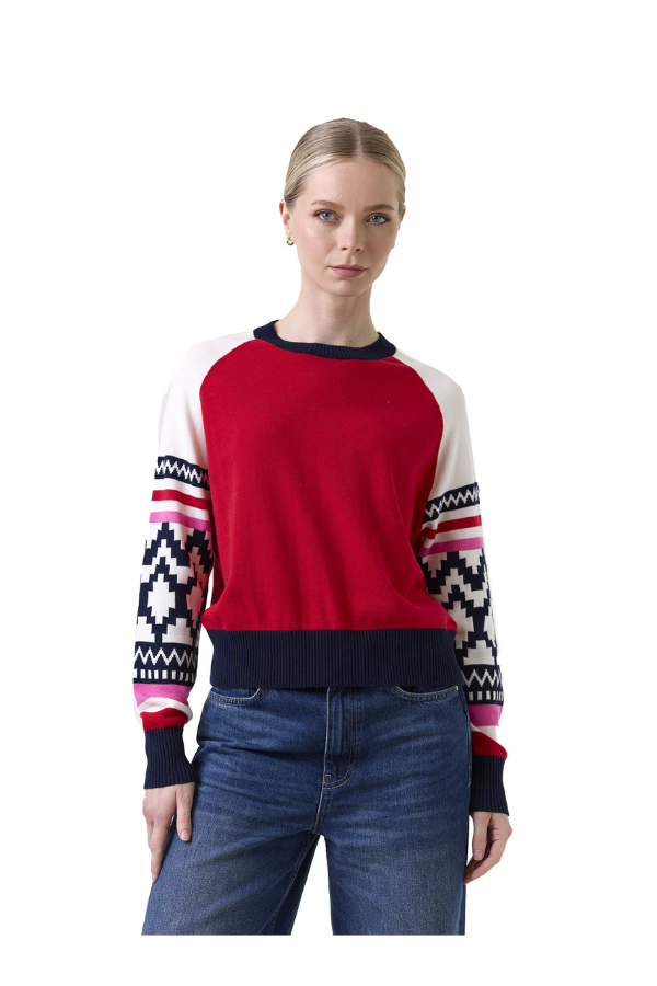 Geo Sleeve Crew in Tomato