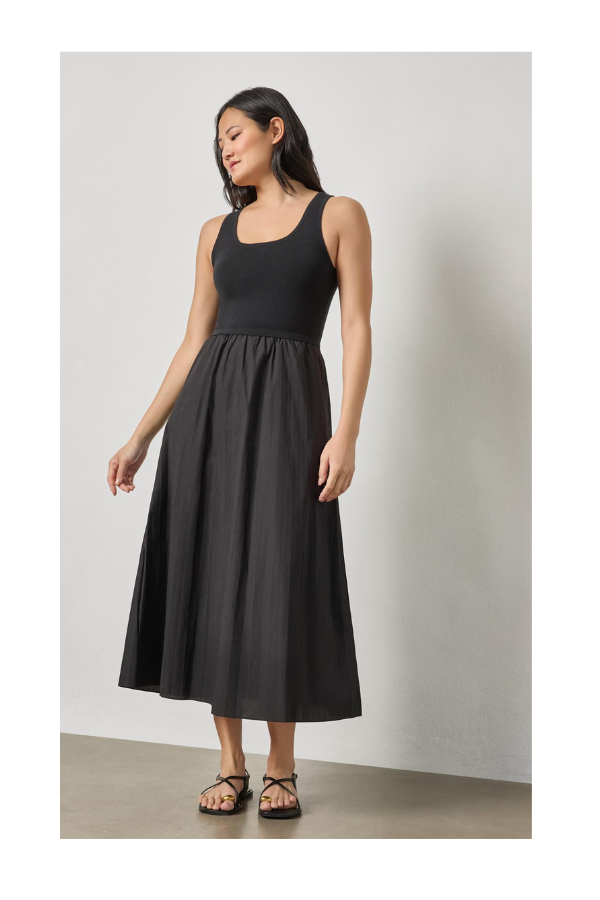 Mixed Media Scoop Neck Dress in Black