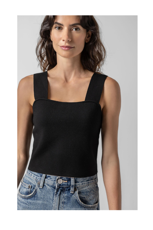 Wide Strap Knit Tank in Black