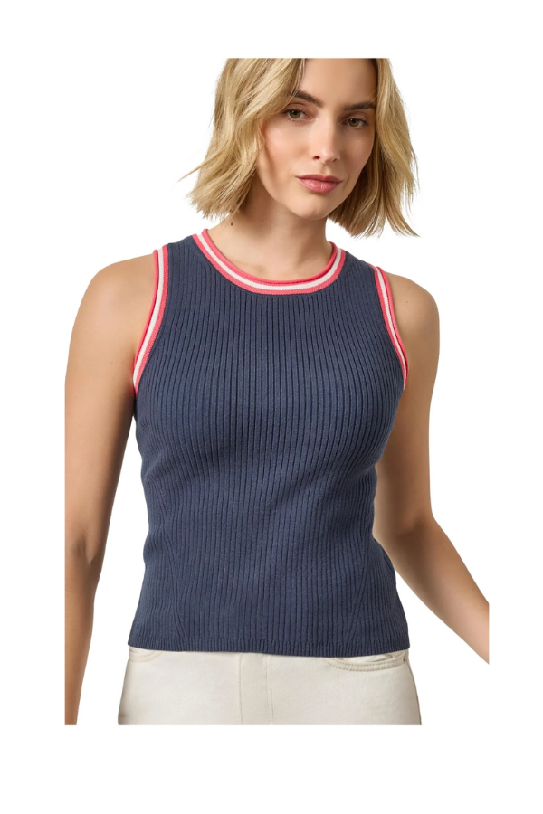 Contrast Trim Knit Tank in Navy