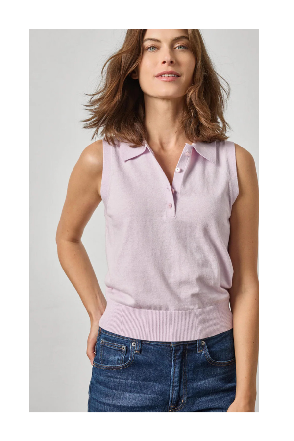 Sleeveless Polo Sweater in Wisteria