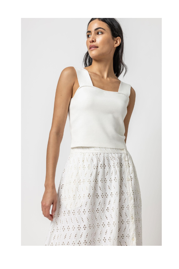 Wide Strap Knit Tank in White