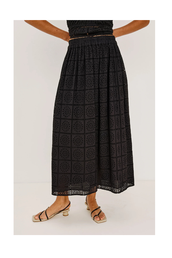 Dax Skirt in Black Grid Embroidery