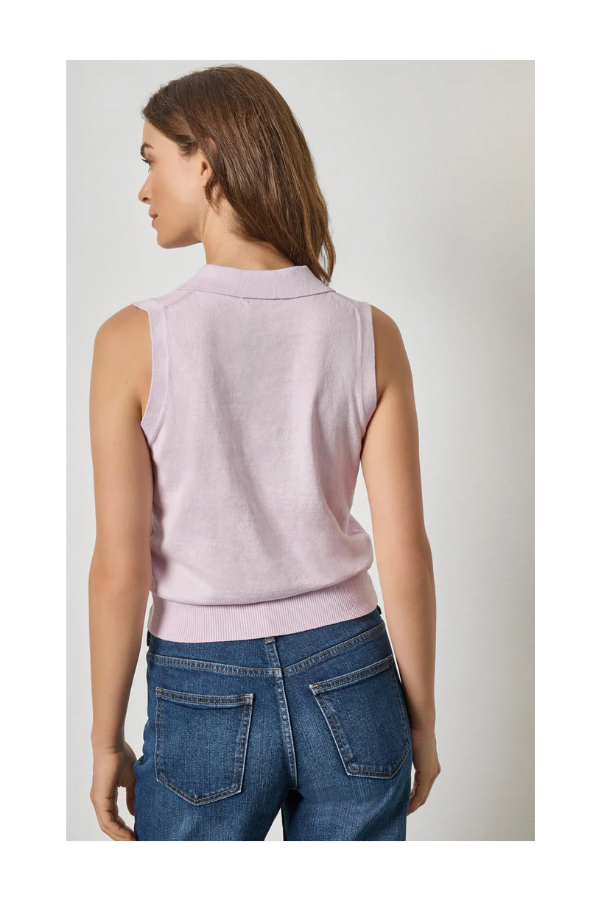 Sleeveless Polo Sweater in Wisteria