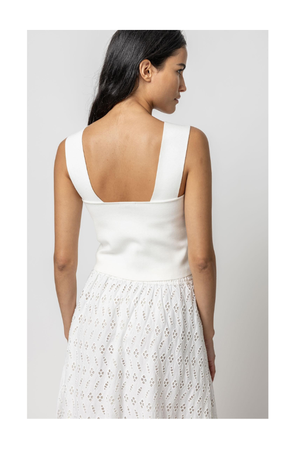Wide Strap Knit Tank in White