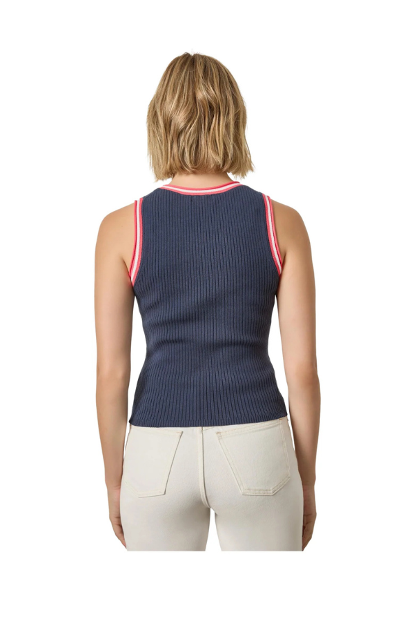 Contrast Trim Knit Tank in Navy