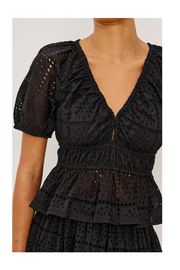 Argenta Top in Black Grid Embroidery
