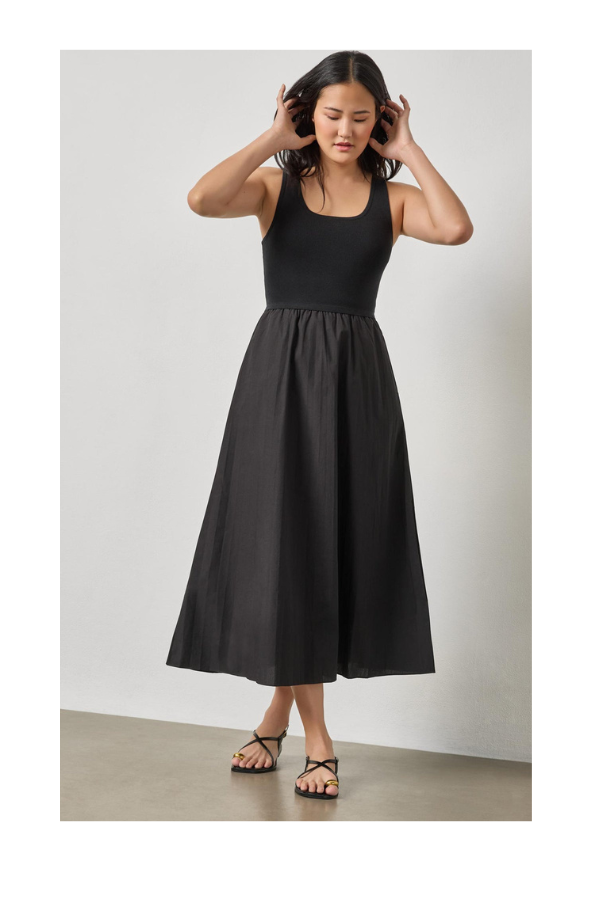 Mixed Media Scoop Neck Dress in Black